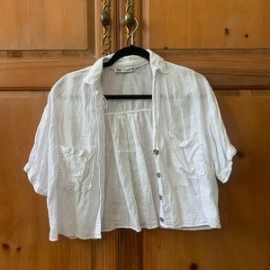 White linen cropped shirt by Zara size XS